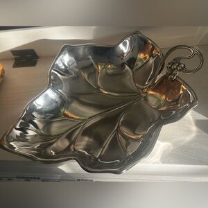 Vintage SilverPlated Leaf Dish With Grape Handle Trinket Dish Made in Japan 9.5”